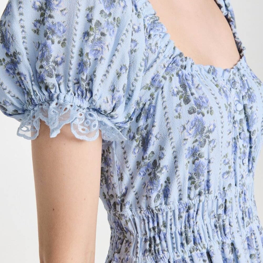 Smocked Square Neck Puff Sleeve Maxi Dress - Light Blue - Picture 3 of 4